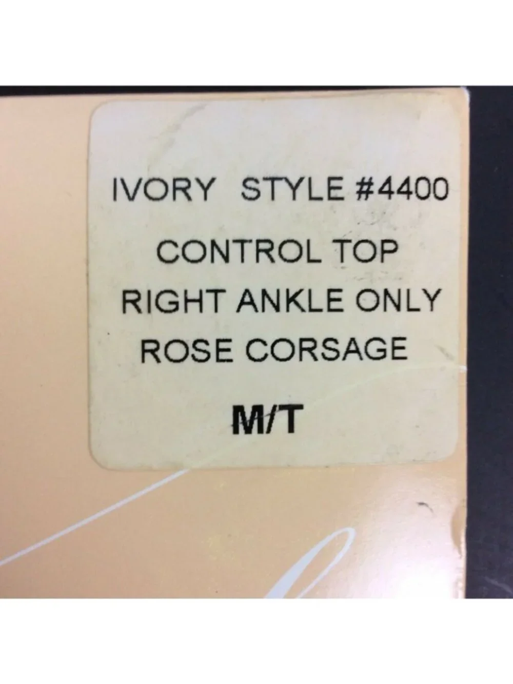 Michaelangelo Ivory Control Top Hosiery With Rose Corsage Appliqué Medium Tall